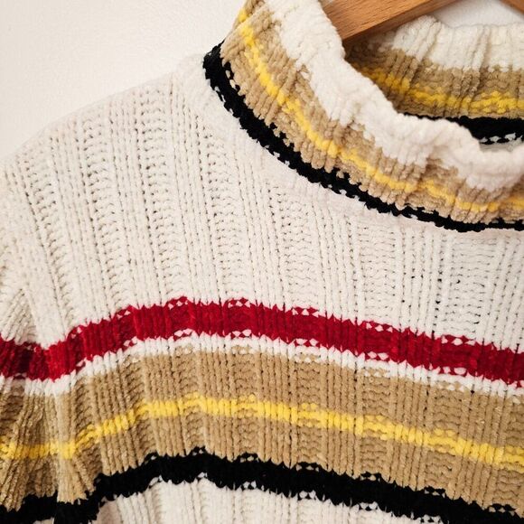 EUC VINTAGE STYLE NO BOUNDARIES MOCK NECK STRIPED CHENILLE SOFT SWEATER TOP L JR - Picture 9 of 16